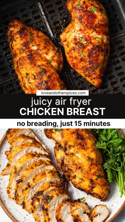 This Air Fryer Chicken Breast With No Breading is so juicy, tender and full of flavor. They are perfectly seasoned, delicious and is so easy to make, in 30 minutes or less. Best Air Fryer Chicken Breast, Air Fryer Chicken Breasts, Best Air Fryer Chicken, Air Fryer Recipes Chicken Breast, Air Fryer Chicken Breast, Chicken Breast Recipe, Fried Chicken Breast, Air Fryer Oven Recipes, Order Pizza