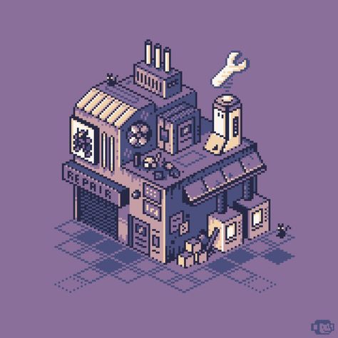 Isometric Pixel Art Building, 2d Platform Game Level Design, Building Pixel Art, Pixel Art House, Pixel Art Room, Pixel Art Isometric, Pixel House, Isometric Pixel Art, Isometric Building