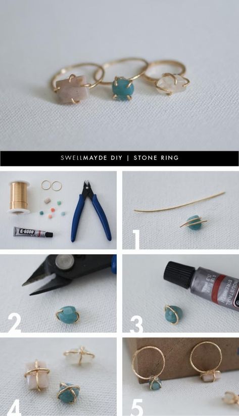 http://lc.pandahall.com/craft-ideas/4220.html Diy Stone Rings, Cincin Diy, Wire Rings Tutorial, Diy Ring, Diy Jewlery, Ring Tutorial, Diy Wire Jewelry, Craft Jewelry, Diy Rings