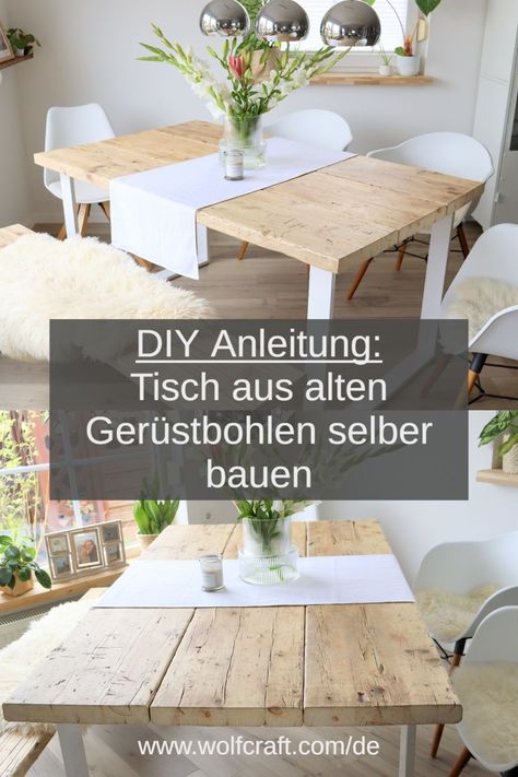 Dieser Gerüstbohlentisch ist ein wahrer Hingucker und tolles Upcycling-Projekt! Carina von DIYCarinchen zeigt dir auf ihrem Blog, wie du diesen Tisch aus Gerüstbohlen einfach selber bauen kannst. Diy Esstisch, Pop Up Cafe, Wood Table Diy, Home Design Diy, Diy Basket, Diy Presents, Diy Recycle, Ikea Diy, Cottage Living