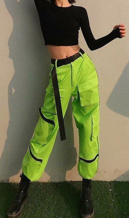 Neon Green Cargo Pants, Ropa Color Neon, Neon Green Outfits, Nct Concert, Streetwear Trousers, Neon Outfits, Green Outfits, Pants Streetwear, Neon Fashion