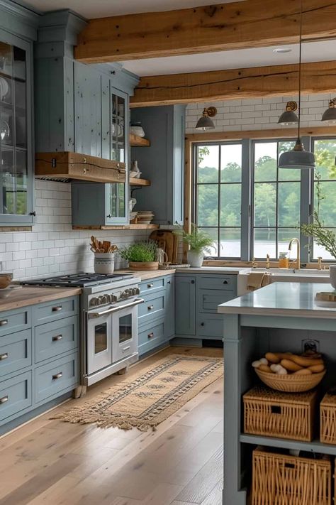 16 Breathtaking Kitchen Cabinet Designs for Coastal Living Kitchen Cabinet Ideas, Blue Kitchen Cabinets, Blue Cabinets, Cabinet Ideas, Coastal Kitchen, Blue Kitchen, Kitchen Cabinet Colors, Blue Kitchens, Cottage Kitchen