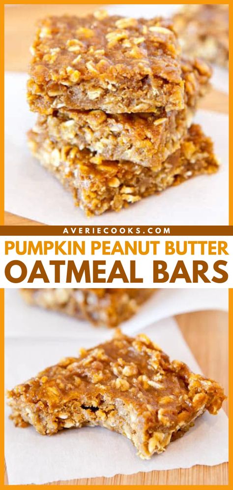 Easy Pumpkin Oatmeal, Pumpkin And Peanut Butter, Healthy Pumpkin Bars, Oatmeal Bars Healthy, Oatmeal Dessert, Pumpkin Peanut Butter, Oatmeal Bars Recipes, Oatmeal Cookie Bars, Peanut Butter Oatmeal Bars