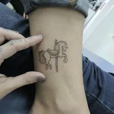 Carousel Tattoo Design, Carousel Horse Tattoos, 59 Tattoo, Carousel Tattoo, Pony Tattoo, Traditional Tattoo Inspiration, Tattoo Family, Spooky Tattoos, Horse Tattoo