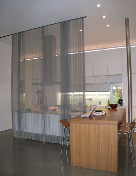 Kitchen room divider with curtain - Home Decorating Trends - Homedit Chinese Room Divider, Ideas Armario, Room Divider Headboard, Small Room Divider, Temporary Room Dividers, Curtain Divider, Metal Room Divider, Curtain Room Divider, Room Divider Bookcase