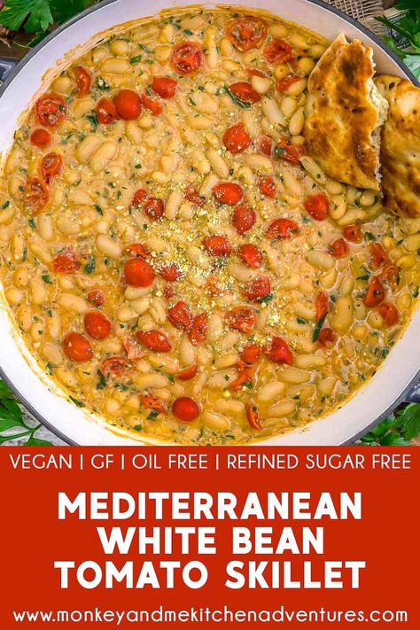 Mediterranean Beans, Van Life Meals, White Bean Skillet, Plant Based Foods List, Mediterranean Vegetarian Recipes, White Bean Tomato, Mediterranean Diet Foods, Vegan Gluten Free Dinner, Monkey And Me Kitchen Adventures