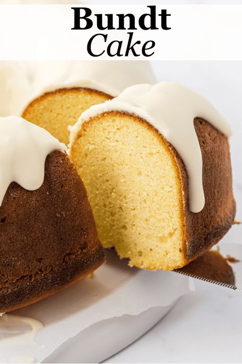 This vanilla bundt cake is moist, perfectly flavored, and so easy to make when you follow my step-by-step guide. Plus, this recipe includes options for either vanilla or chocolate glaze. Classic Vanilla Bundt Cake, Fluffy Bundt Cake, Bundt Cake Glaze Recipe, Vanilla Bundt Cake Recipes, Bundt Cake Glaze, Vanilla Bundt Cake, Easy Bundt Cake, Glaze Icing, Glaze For Cake