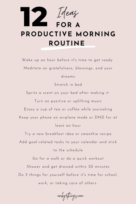 12 Ideas to help you create a productive morning routine and start your day off right! For more tips on how to become more productive, CLICK THE LINK and check out my 5-STEP STRATEGY TO START BEING PRODUCTIVE Productive Morning Habits, How To Start Your Day Off Right, Creating Daily Routine, How To Start Your Day Productively, How To Start Morning Routine, Creating A Morning Routine, How To Create Routine, Routine Ideas Daily, How To Create A Morning Routine