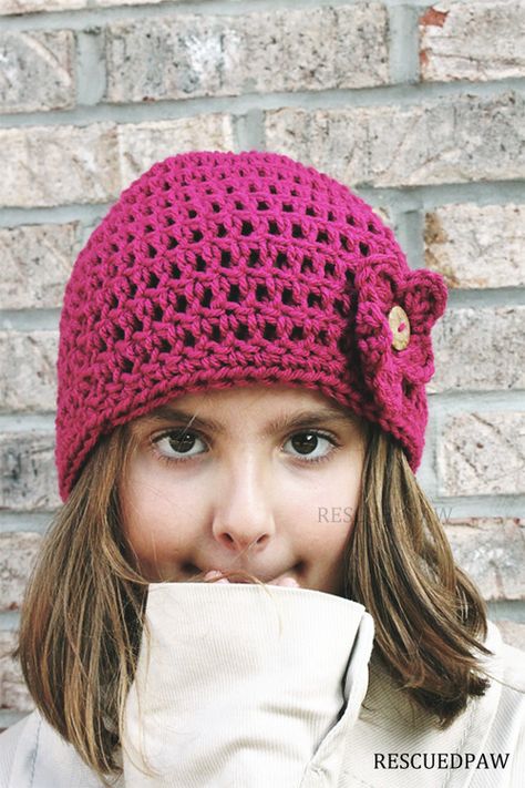 Crochet Flower Beanie Hat - Rescued Paw Designs Beanie Ideas, Crochet Flower Hat, Flower Beanie, Daisy Cottage, Simple Cottage, Crochet Baby Cocoon, Chemo Hats, Cottage Designs