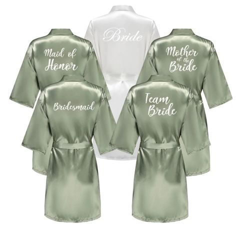 Just found this amazing item on AliExpress. Check it out! $6.81 | Grass Green Women's White Letter Bride Bridesmaid Short Satin Robes for Wedding Party Getting Ready Green Bridesmaid Robes, Wedding Party Getting Ready, Bachelorette Party Robes, 2026 Wedding, Filipino Wedding, Satin Robes, Short Satin, Personalized Robe, Cat Wedding