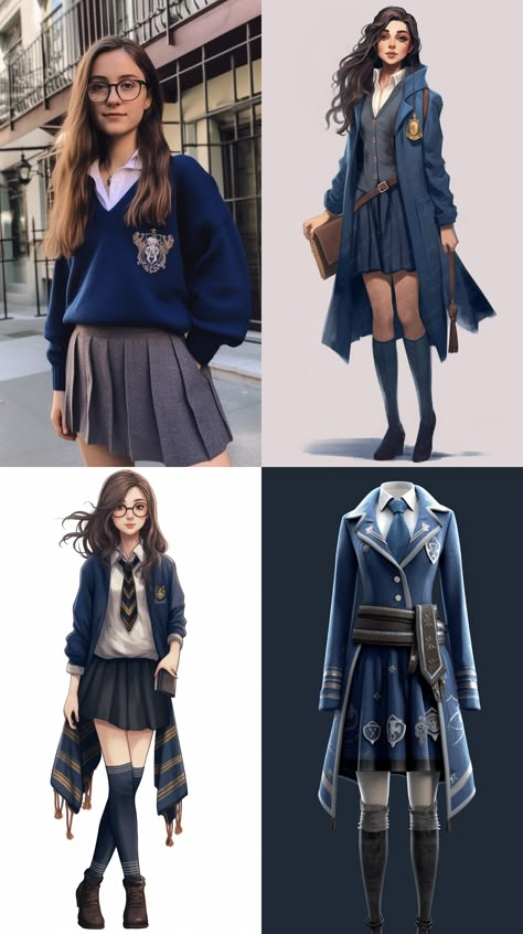 Ravenclaw Hairstyles, Ravenclaw Fashion, Ravenclaw Art, Harry Potter Outfit Ideas Ravenclaw, Hogwarts Outfits Ravenclaw, Harry Potter Ravenclaw Outfits, Ravenclaw Uniform, Harry Potter Uniform, Harry Potter Houses Outfits