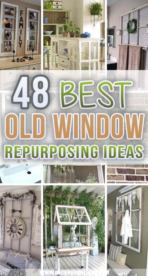 via @decorhomeidea Diy Old Windows Ideas, Antique Windows Repurposed, Old Window Ideas, Old Window Art, Old Window Crafts, Old Wood Windows, Old Window Decor, Old Window Panes, Window Frame Decor