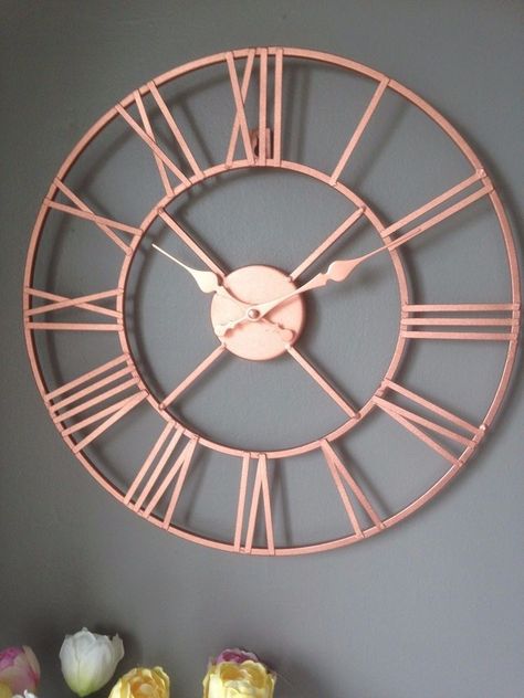 Rose Gold / Copper Colour Metal Skeleton Wall Clock Roman Numerals 40 cm | Home, Furniture & DIY, Clocks, Wall Clocks | eBay! Rose Gold Room Decor, Rose Gold Rooms, Silver Home Accessories, Rose Gold Bedroom, Skeleton Wall Clock, Gold Room Decor, Rose Gold Kitchen, Rose Gold Aesthetic, Gold Living