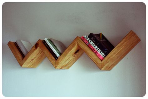 Zig zag floating bookshelf by IrvenInterior on Etsy, $75.00 Zig Zag Shelf, 3d Wood Carving, Wall Ledge, Floating Bookshelf, Mission Oak, Diy Hack, Wood Router, Tv Wall Design, Popular Woodworking