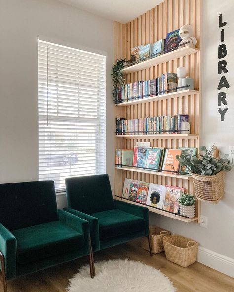 Kim Bui | Part 1 of the playroom is complete. Gosh, I can’t tell you how excited I am to have this reading nook for the kids. I am hoping this space… | Instagram Picture Ledges, Change My Mind, Kids Interior Room, Study Room Decor, Wall Bookshelves, Kids Room Organization, Toddler Bedrooms, Functional Space, Slat Wall