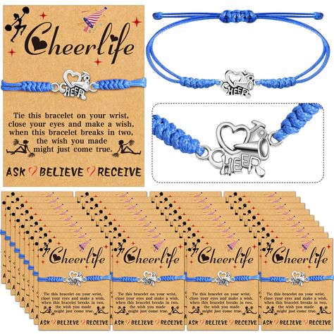 PRICES MAY VARY. 🌸Package You Receive: You'll receive 36 wrapped cheer gifts, each individually wrapped with a wish card and cheer bracelet, enough to share with your friends and family! 💖High Quality Material: Our cheer bracelets are woven with waxed yarn, strong and durable. Each bracelet comes with delicate alloy charms and cards to make the bracelet more charming 📐Size Adjustable: You can adjust the cheer bracelet according to the size of your hand, the bracelet size fits most wrists, sui Cheerleading Gifts For Team Goody Bags, Homecoming Gifts For Cheerleaders, Cheerleader Gifts For Team, Cheer Baskets Gift Ideas, Cheer Gifts For Team Goody Bags, Senior Cheer Gifts, Cheer Bracelets, Cheer Bracelet, Cheerleader Gift Ideas