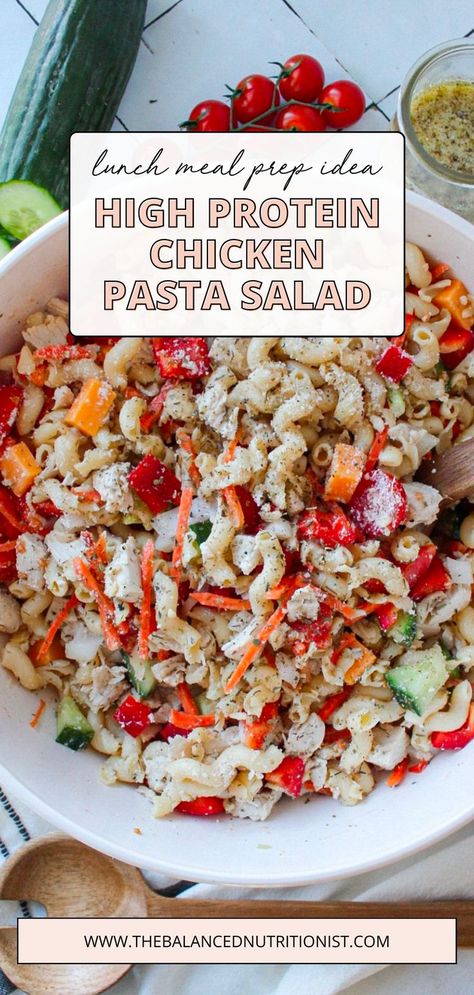 High Protein Pasta Salad, Chickpea Pasta Salad, Protein Pasta Salad, On The Go Lunch, High Protein Pasta, Chicken Chickpea, Protein Lunch, Protein Packed Meals, Protein Pasta