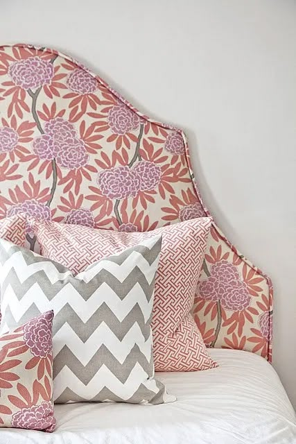 Caitlin Wilson Design, Chevron Pillows, Room Photo, Big Girl Rooms, Pink And Gray, Humble Abode, Beautiful Bedrooms, Upholstered Headboard, Pattern Mixing