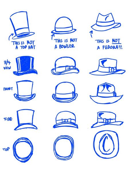 Amy Mebberson ☆ Top Hat Drawing, Drawing Hats, Hat Drawing, Crown Drawing, Fashion Drawing Tutorial, Hat Tutorial, Pet Peeves, Junk Drawer, Drawing Clothes