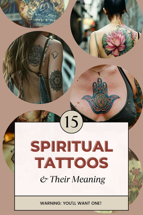 15-spiritual-tattoos-and-their-meanings Lightworker Tattoo, Behind The Leg Tattoos For Women, Flower Child Tattoo, Tattoos That Symbolize Growth, Rebirth Tattoo Symbols, Protection Tattoo Spiritual, Tranquility Tattoo, Devine Tattoo, Consciousness Tattoo