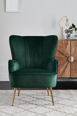 Chairs For Dining Room, Chair Dining Room, Green Lounge, Stylish Laundry Room, Green Armchair, Green Sofa, Dining Room Chair, Gold Legs, Swinging Chair