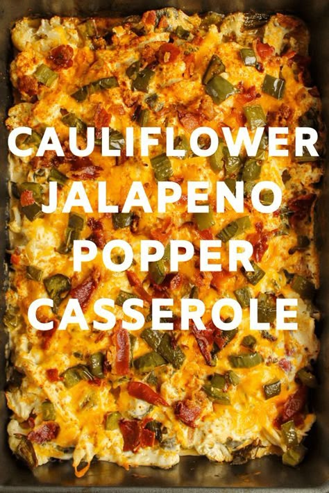 This Cauliflower Jalapeno Popper Casserole is holiday party food combined with veggies to makes it almost okay to eat all year round. Minimize the guilt to maximize the flavor. Jalapeno Popper Casserole, Popper Casserole, Holiday Party Food, Spicy Cauliflower, Keto Casserole, Cauliflower Casserole, Jalapeno Popper, Keto Recipes Dinner, Low Carb Meals