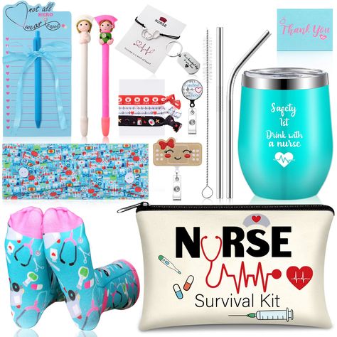 PRICES MAY VARY. Nurse Appreciation Gift Set: you will get 1 nurse notepad in a cute bow and coordinating pen,1 nurse greeting cards,1 nurse theme wine tumbler with straws and cleaning,1 retractable nurse badge reel holder,1 nurse makeup bag,1 nursing headband with buttons, 1 pair nurse socks, 3 nurse hair ties, 1 nurse keychian and other nurse accessories, as ideal gifts for nurse graduation, nurses week, nurse practitioner, registered nurse, nurse birthday and nurse appreciation Nurses Design: Gift Basket Ideas For Nurses, Nurse Gift Basket Ideas, School Nurse Gift Ideas, Tumbler Makeup, Nurse Christmas Gifts, Nurse Gift Baskets, Nurse Makeup, Christmas Basket Ideas, Nurse Hair