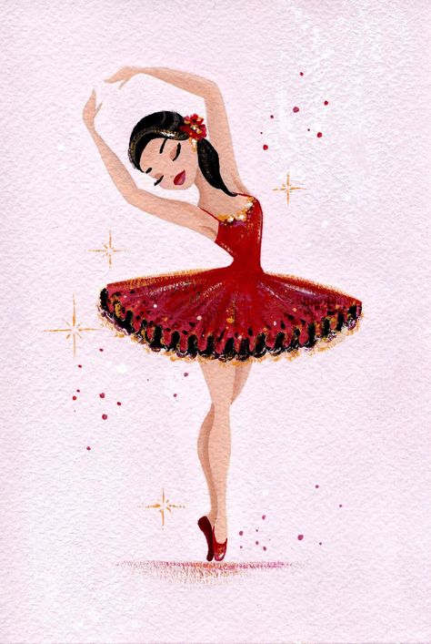 Cute ballet dancer, ballerina illustration, mini fine art print, pink and red illustration, girly, gouache painting, red tutu by FantomFifiArt on Etsy Ballet Dancer Illustration, Ballerina Illustration, Ballet Illustration, Red Ballerinas, Illustration Rose, Red Illustration, Red Tutu, Ballerina Art, Print Foto