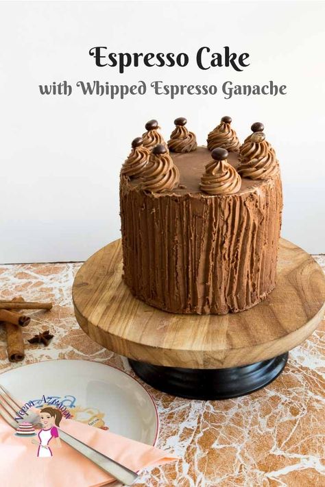 Make a decadent espresso cake with whipped cream ganache using three layers of vanilla coffee cake #coffee #espresso #cake #ganache #whipped Whipped Espresso, Espresso Cake Recipe, Espresso Ganache, Cream Ganache, Cake Ganache, Classic Coffee Cake, Crumb Coffee Cakes, Whipped Chocolate Ganache, Espresso Cake