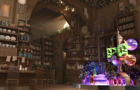 ArtStation - Potion Shop, Abby Ellis Potions Shop, Apothecary Aesthetic, Potion Shop, Dnd Design, Fantasy Interior, Steampunk Clockwork, Harry Potter Pics, Technical Art, Fantasy Backgrounds