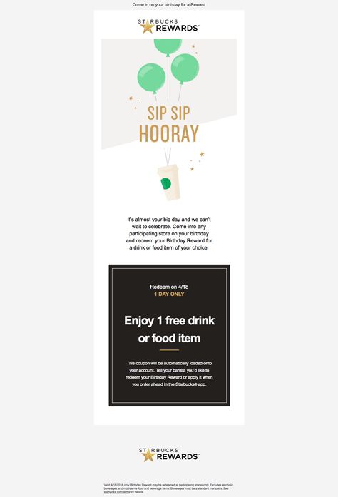 Starbucks Birthday Email Birthday Email Marketing Design, Email Direct Marketing Design, Starbucks Case, Starbucks Birthday, Birthday Email, Birthday Rewards, Edm Design, Digital Birthday Cards, Birthday Sale