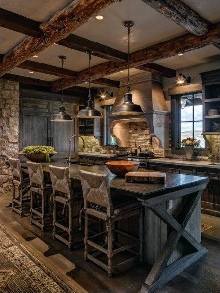 Top 60 Best Rustic Kitchen Ideas - Vintage Inspired Interior Designs Country Kitchen Dark Cabinets, Wood Home Interior, Western Houses, Dapur Rustic, Model Dapur, Rustic Kitchen Lighting, Rustic Kitchen Cabinets, Barn Renovation, Dream Future