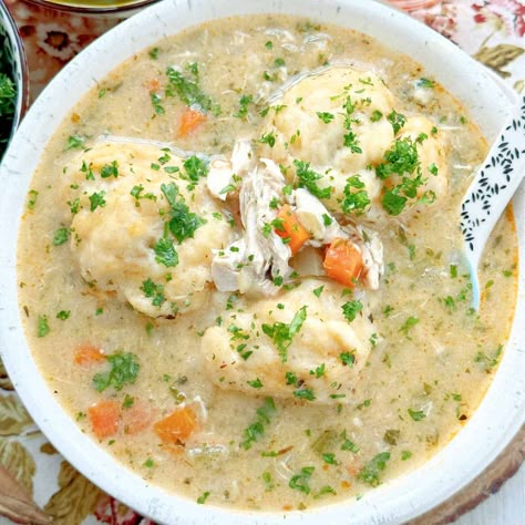 My recipe for rotisserie chicken and dumplings has thousands of fans. The chicken stew takes help from a rotisserie chicken, but the dumplings are made from-scratch and practically fool-proof. (Originally published 12/1/18 and updated for content on 1/31/24) I think of chicken and dumplings as the ultimate comfort food recipe. This is a meal that... Rotisserie Chicken And Dumplings, Slow Cooker Chicken And Dumplings, Crock Pot Chicken Recipes, Bisquick Chicken, Chicken Dumplings Recipe, Homemade Chicken And Dumplings, Crockpot Chicken And Dumplings, Chicken Dumplings, Dumplings Recipe