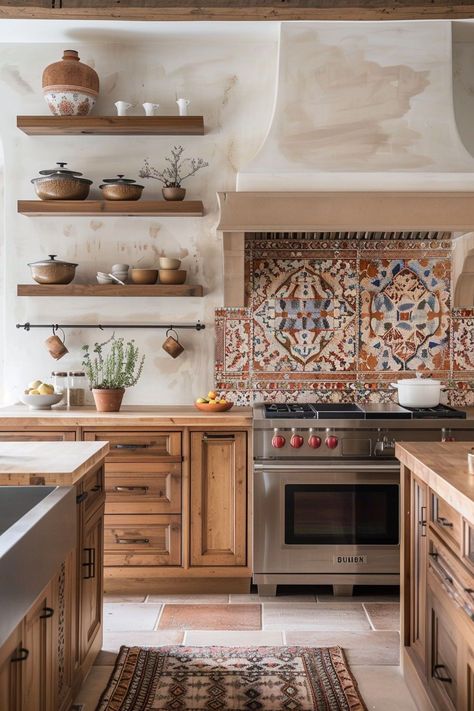 Spanish Style Kitchen, Spanish Kitchen, Spanish Home Decor, Spanish Villa, Mediterranean Kitchen, Mexican Home, Casa Vintage, Mediterranean Home, Boho Kitchen