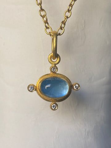 22K gold, aquamarine cabochon, diamonds Natural aquamarine cabochon approx 10 x 12mm, very slightly included. .12cts diamonds Bail opening 8mm One of a kind Handcrafted in NYC Aquamarine Cabochon, Aquamarine Jewelry, Pink Morganite, Bezel Pendant, Cabochon Jewelry, Diamond Chain, Cabochon Pendant, Blue Zircon, Natural Aquamarine