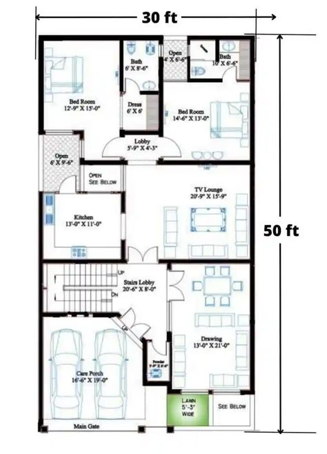 30 x 50 House Plan | 30x50 House Plan With Car Parking | 30 by 50 House Plan | 30*50 House Plan With Garden | 30×50 House Plan 3bhk 2 70x30 House Plans, 35×50 House Plan, 50x25 House Plans, 35×70 House Plan, 23x50 House Plan, 50×40 House Plan, 30×50 House Plan, 30×40 House Plan, 30 By 50 House Plans