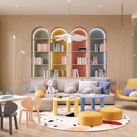 playroom design • Instagram Parthian Empire, Kids Bed Design, Kindergarten Interior, Room Measurements, Home Library Rooms, Children Room Boy, Girls Playroom, Kindergarten Design, Santa Isabel