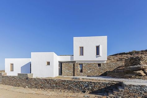 Monastery Architecture, Whitewashed Stone, Cubic House, Mountain Villas, Olive House, Cycladic Architecture, Holidays In Greece, Exterior Render, Two Point Perspective