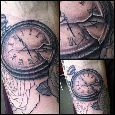 Love the cracked and broken effect on this watch! Cracked Clock Tattoo, Continue Tattoo, Pocket Watch Drawing, Pocket Watch Tattoo Design, Pocket Clock, Modern Tattoo Ideas, Watch Tattoo Design, Tattoos On Side Ribs, Tattoos Behind Ear