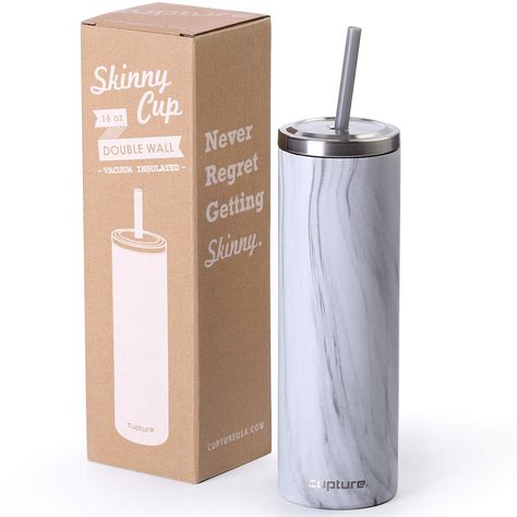 Free 2-day shipping. Buy Cupture Stainless Steel Skinny Insulated Tumbler Cup with Lid and Reusable Straw - 16 oz (White Marble) at Walmart.com Trendy Water Bottles, College Care Package, Cup With Lid, Travel Tumbler, Cup With Straw, Starbucks Iced Coffee Bottle, Reusable Straw, Coffee Bottle, Care Package