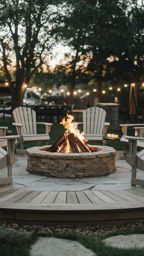 Transform your outdoor space with these creative backyard bonfire pit ideas that bring warmth and style to your evenings. Backyard Bombfire Ideas, Campfire Ideas Backyard, Campfire Pit Ideas, Lake Fire Pit Ideas, Back Porch With Fire Pit, Small Bonfire Area, Outdoor Cabin Ideas, Small Fire Pit Area Backyard Ideas, Simple Backyard Fire Pit Ideas