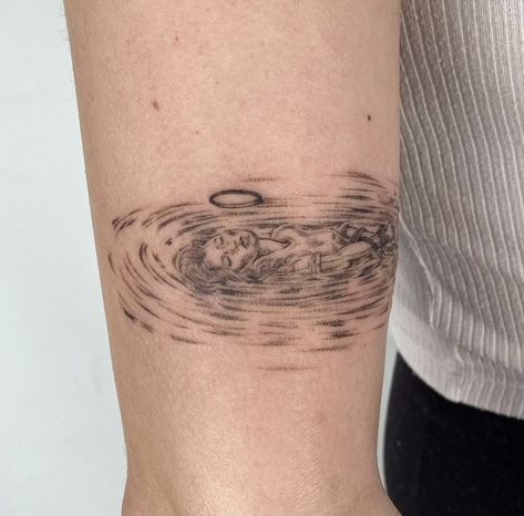 Women floating in water tattoo by Adria Mercuri Body Of Water Tattoo, Water Spirit Tattoo, Face In Water Tattoo, Woman Floating In Water Tattoo, Water Ripples Tattoo, Still Water Tattoo, This Is Water Tattoo, Woman In Water Tattoo, Floating In Water Tattoo