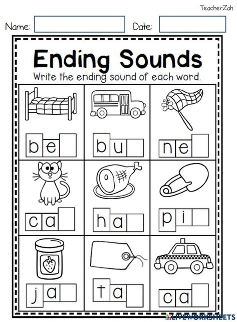 Cvc ending sounds Vowels For Kindergarten, Compound Worksheet, Sounds Worksheet, Teaching Sound, Letter Sounds Preschool, Kindergarten Phonics Activities, Letter Worksheets Kindergarten, Shark Activities, Letter Sound Activities