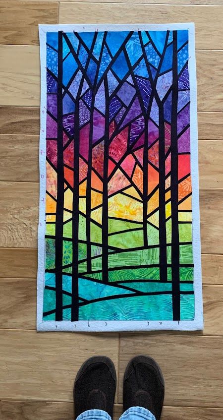 Landscape Art Quilts, Stained Glass Quilt, Stained Glass Patterns Free, Glass Window Art, Landscape Quilts, Stained Glass Crafts, Glass Studio, School Art Projects, Art Quilt