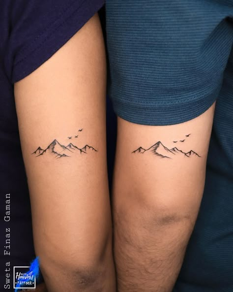 Mountain Tattoo With Trees Simple, Four Mountains Tattoo, Mountain Tattoo Ideas Simple, 4 Mountain Tattoo, Mountain Mama Tattoo, Good Starter Tattoos, Small Mountain Tattoos For Women Forearm, Pretty Mountain Tattoos, Simple Mountain Outline