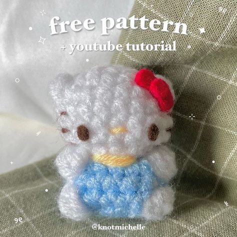 m i c h e l l e 🧸 | 🎀 hello kitty free pattern + youtube video 🎀 please do not repost anywhere!! ( •̀ - •́ ) hellooo everynyan! I already have the pattern… | Instagram Crochet Amigurumi Hello Kitty, Crochet Mini Hello Kitty Free Pattern, Sanrio Plushie Pattern, Easy Hello Kitty Crochet, Hello Kitty Bow Crochet, Hello Kitty Free Crochet Pattern, Embroidery Hello Kitty, Hello Kitty Pattern Crochet, Crochet Hello Kitty Pattern