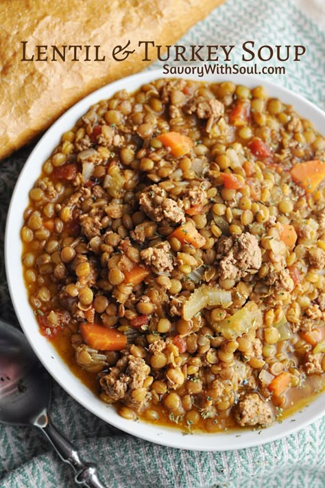 Macro Friendly Lentil Soup, Lentil Recipes For Diabetics, Ground Turkey Lentil Recipes, Lentil And Ground Turkey Recipes, Lentil Turkey Soup, Ground Turkey And Lentils Recipes, Ground Turkey Lentil Soup, Turkey And Lentil Soup, Ground Turkey Soup Recipes