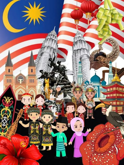 Malaysian Culture Illustration, Poster Kebudayaan Malaysia, Buku Skrap Kemerdekaan, Malay Culture Illustration, Visit Malaysia Poster Design, Merdeka Poster Design, Merdeka Poster Drawing, Poster Pelancongan Malaysia, Tokoh Kemerdekaan Malaysia