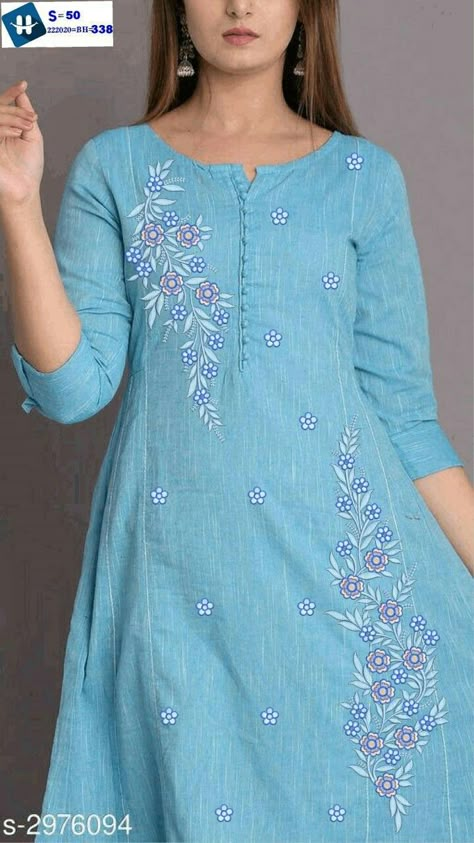 Work Suit Design, Party Wear Dress Design, Kurti Models, Dress Design Ideas, Simple Kurti, Kurti Embroidery, Eid Party, Hand Embroidery Dress, Embroidery On Kurtis