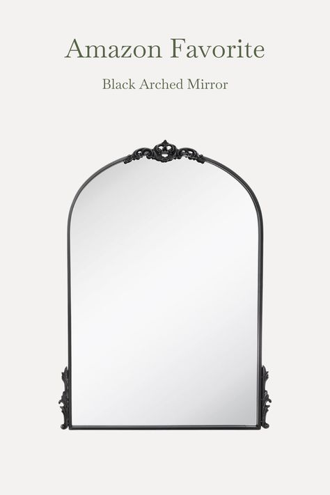 Black Ornate Mirror, Black Arched Mirror, Mirror For Vanity, Arch Mirrors, French Arch, Black Arch Mirror, Mirror Arch, Vanity Living Room, Wrought Iron Mirror